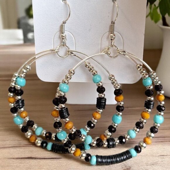 3 For $15 Elegant Beaded Hoop Earrings - Picture 1 of 3